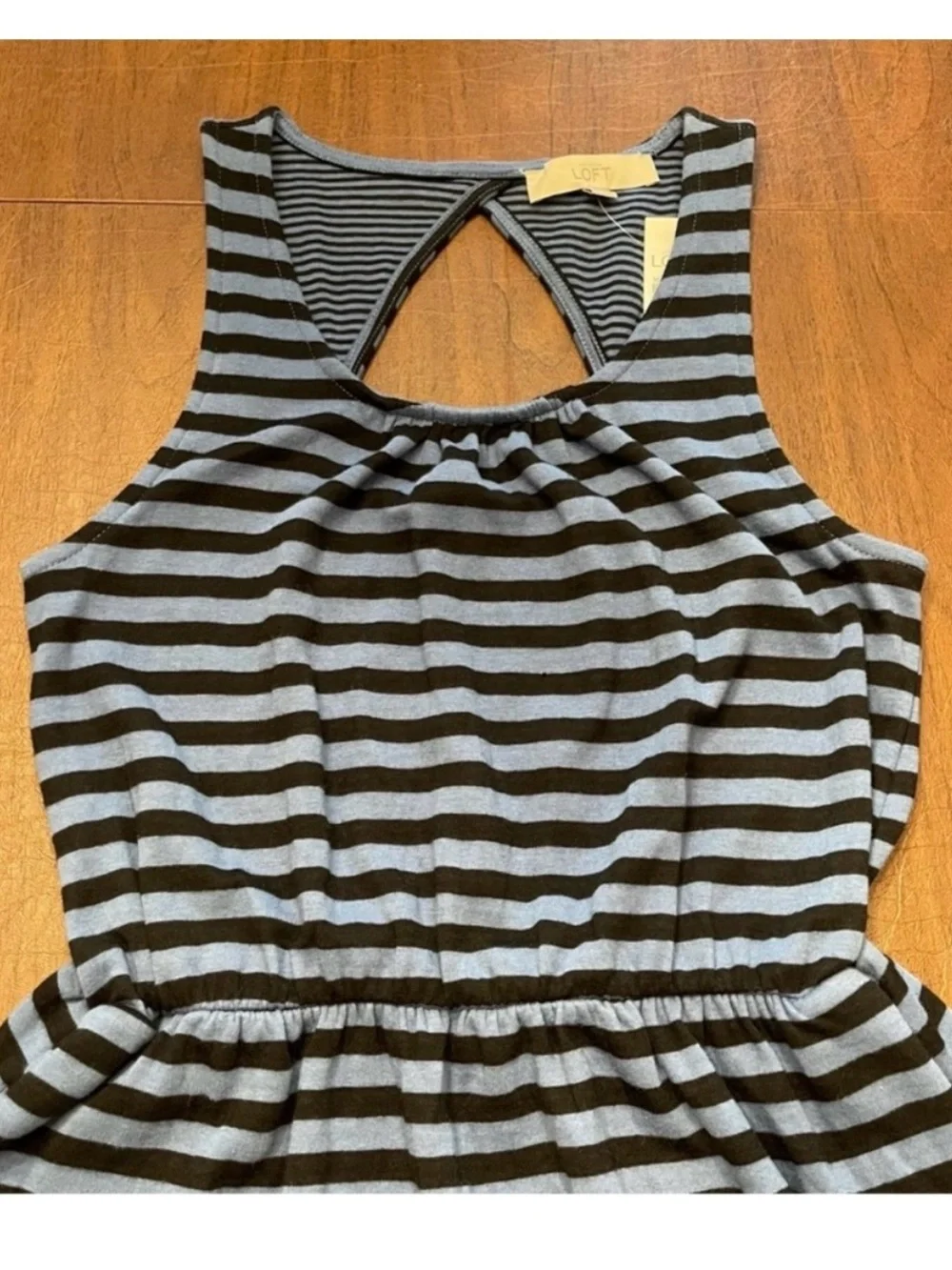 LOFT NWT Black Strip Blue Stretch Knit Sundress Cut-Out Back Tank Style Dress XS - Picture 4 of 12